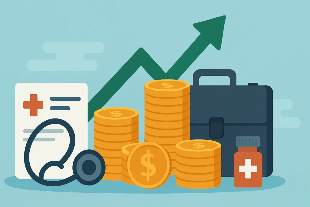 Imagem de capa horizontal 16:9 representando o aumento do lucro de planos de saúde em destaque, sem textos escritos