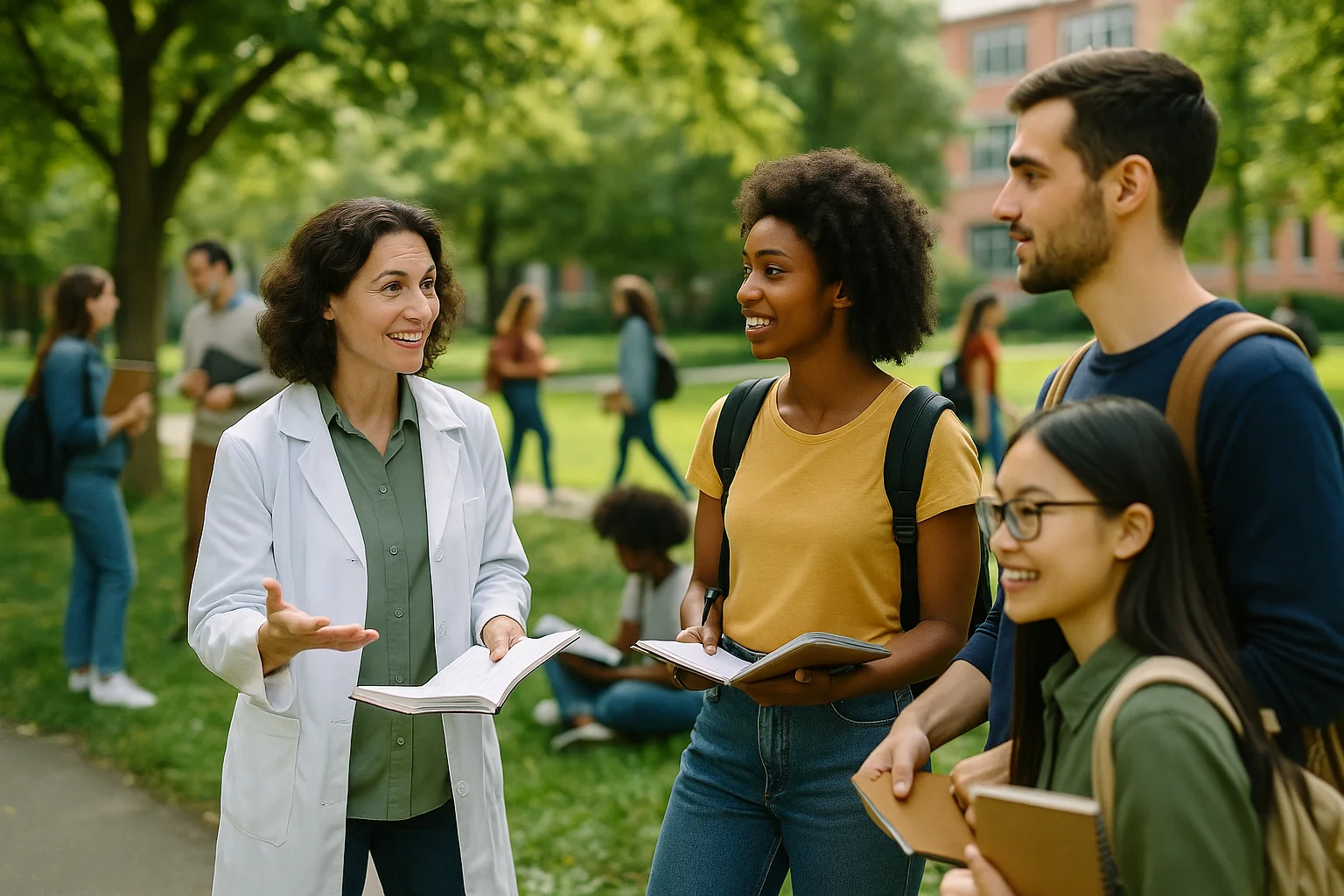 Cena no campus da fea andradina abre edital, com professores e estudantes ao ar livre em ambiente vibrante
