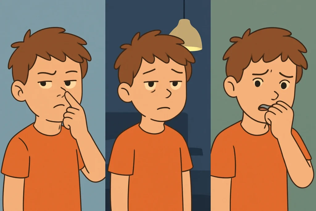 3 hábitos de infância que podem afetar sua saúde na vida adulta — dedo no nariz, luz acesa e roer unhas